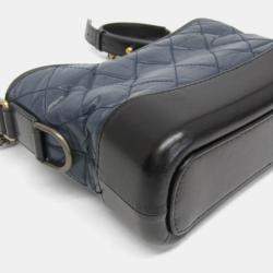 Pre Owned Chanel Gabriel De Chanel Small Leather Shoulder Bag Black Navy