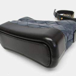 Pre Owned Chanel Gabriel De Chanel Small Leather Shoulder Bag Black Navy