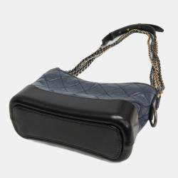 Pre Owned Chanel Gabriel De Chanel Small Leather Shoulder Bag Black Navy