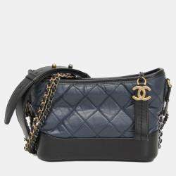 Pre Owned Chanel Gabriel De Chanel Small Leather Shoulder Bag Black Navy