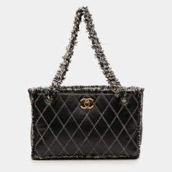 Pre Owned Chanel Black CC Quilted Calfskin Tweedy Shopping Tote