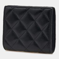 Pre Owned Chanel Black CC Quilted Lambskin Compact Bifold Wallet
