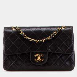 Pre Owned Chanel Black Small Classic Lambskin Double Flap
