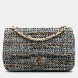 Pre Owned Chanel Multicolor Medium Classic Multicolor Tweed Double Flap