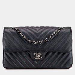 Pre Owned Chanel Medium Classic Chevron Caviar Double Flap