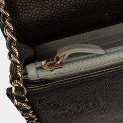 Pre Owned Chanel Black Paris-Cuba Square Quilted Caviar Thread Around Wallet On Chain