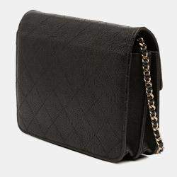 Pre Owned Chanel Black Paris-Cuba Square Quilted Caviar Thread Around Wallet On Chain