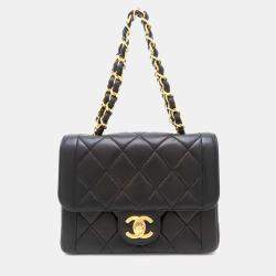 Pre Owned Chanel Matelasse Chain Mini Handbag In Black Lambskin