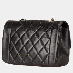 Pre Owned Chanel Matelasse Diana 22 Coco Mark Black Lambskin Shoulder Bag 