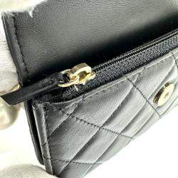 Pre Owned Chanel Cc Coco Mark Pearl Black Lambskin Long Chain Wallet