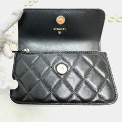 Pre Owned Chanel Cc Coco Mark Pearl Black Lambskin Long Chain Wallet
