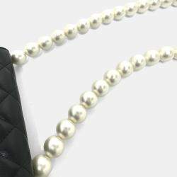 Pre Owned Chanel Cc Coco Mark Pearl Black Lambskin Long Chain Wallet