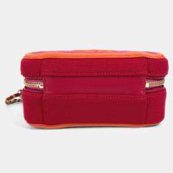 Pre Owned Chanel Coco Mark Cc Filigree Orange/Red Canvas Leather 2-Way Chain Shoulder Vanity Bag