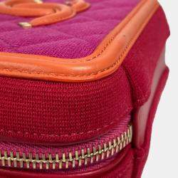 Pre Owned Chanel Coco Mark Cc Filigree Orange/Red Canvas Leather 2-Way Chain Shoulder Vanity Bag
