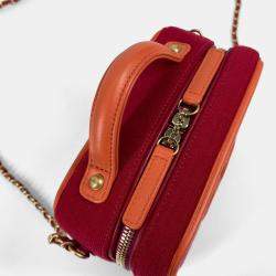 Pre Owned Chanel Coco Mark Cc Filigree Orange/Red Canvas Leather 2-Way Chain Shoulder Vanity Bag