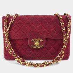 Pre Owned Chanel CC Coco Mark Deca Matelasse Bordeaux Suede 34 Double Chain Shoulder Bag