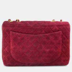 Pre Owned Chanel CC Coco Mark Deca Matelasse Bordeaux Suede 34 Double Chain Shoulder Bag