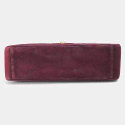 Pre Owned Chanel CC Coco Mark Deca Matelasse Bordeaux Suede 34 Double Chain Shoulder Bag