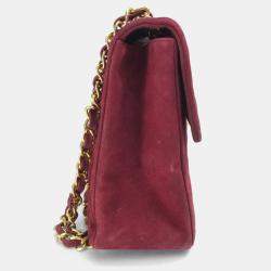 Pre Owned Chanel CC Coco Mark Deca Matelasse Bordeaux Suede 34 Double Chain Shoulder Bag