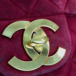 Pre Owned Chanel CC Coco Mark Deca Matelasse Bordeaux Suede 34 Double Chain Shoulder Bag