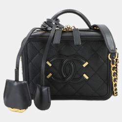 Pre Owned Chanel CC Filigree 2-Way Small Vanity Shoulder Bag In Caviar Leather  Black
