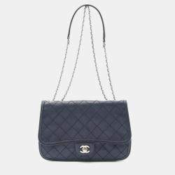 Pre Owned Chanel Wild Stitch Navy Leather Shoulder Bag 
