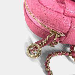 Pre Owned Chanel Matelasse Quilted Coco Mark Pink Caviar Skin Pochette Chain Shoulder Bag