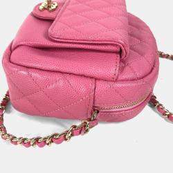 Pre Owned Chanel Matelasse Quilted Coco Mark Pink Caviar Skin Pochette Chain Shoulder Bag