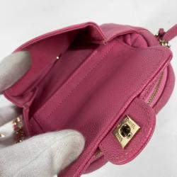 Pre Owned Chanel Matelasse Quilted Coco Mark Pink Caviar Skin Pochette Chain Shoulder Bag