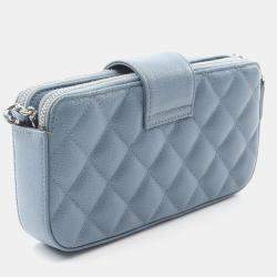 Pre Owned Chanel Half Coco Mark Matelasse Shoulder Bag In Grained Calfskin Leather  Blue