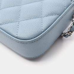 Pre Owned Chanel Half Coco Mark Matelasse Shoulder Bag In Grained Calfskin Leather  Blue