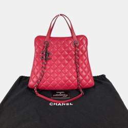 Pre Owned Chanel Handbag  Shoulder Bag  Cc  Coco Mark  Matelasse  Quilted  2-Way Chain  Tote Lambskin  Pink