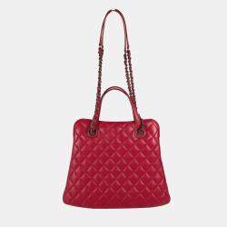 Pre Owned Chanel Handbag  Shoulder Bag  Cc  Coco Mark  Matelasse  Quilted  2-Way Chain  Tote Lambskin  Pink