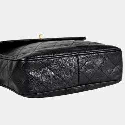 Pre Owned Chanel Coco Mark Matelasse Chain Shoulder Bag Caviar Skin Black