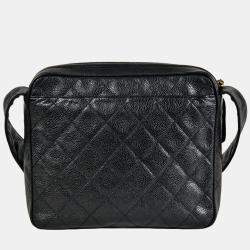 Pre Owned Chanel Coco Mark Matelasse Chain Shoulder Bag Caviar Skin Black