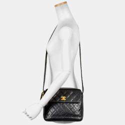 Pre Owned Chanel Coco Mark Matelasse Chain Shoulder Bag Caviar Skin Black