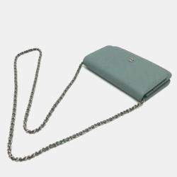 Pre Owned Chanel Long Wallet With V-Stitching And Coco Mark  Cc Chain Shoulder Bag  Caviar Leather    Blue