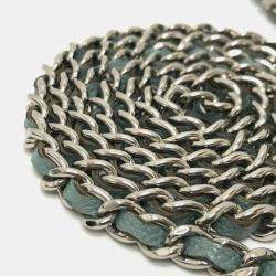 Pre Owned Chanel Long Wallet With V-Stitching And Coco Mark  Cc Chain Shoulder Bag  Caviar Leather    Blue