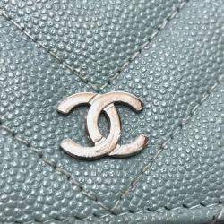 Pre Owned Chanel Long Wallet With V-Stitching And Coco Mark  Cc Chain Shoulder Bag  Caviar Leather    Blue