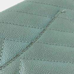 Pre Owned Chanel Long Wallet With V-Stitching And Coco Mark  Cc Chain Shoulder Bag  Caviar Leather    Blue