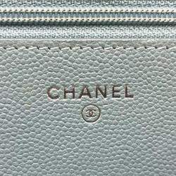 Pre Owned Chanel Long Wallet With V-Stitching And Coco Mark  Cc Chain Shoulder Bag  Caviar Leather    Blue