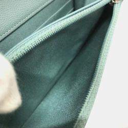 Pre Owned Chanel Long Wallet With V-Stitching And Coco Mark  Cc Chain Shoulder Bag  Caviar Leather    Blue