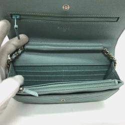 Pre Owned Chanel Long Wallet With V-Stitching And Coco Mark  Cc Chain Shoulder Bag  Caviar Leather    Blue