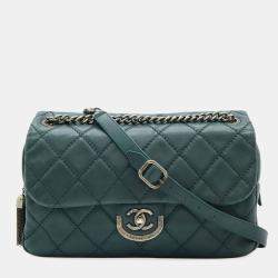 Pre Owned Chanel Wild Stitch Matelasse Coco Mark Chain Shoulder Bag In Deep Green Leather