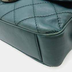 Pre Owned Chanel Wild Stitch Matelasse Coco Mark Chain Shoulder Bag In Deep Green Leather