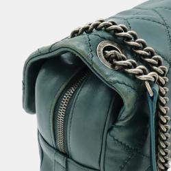 Pre Owned Chanel Wild Stitch Matelasse Coco Mark Chain Shoulder Bag In Deep Green Leather
