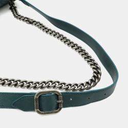 Pre Owned Chanel Wild Stitch Matelasse Coco Mark Chain Shoulder Bag In Deep Green Leather