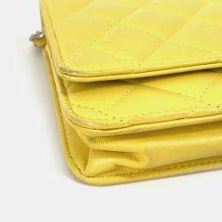 Pre Owned Chanel Cc Coco Mark Matelasse Quilted Chain Wallet/Long Wallet Lambskin  Yellow