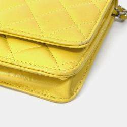 Pre Owned Chanel Cc Coco Mark Matelasse Quilted Chain Wallet/Long Wallet Lambskin  Yellow