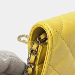 Pre Owned Chanel Cc Coco Mark Matelasse Quilted Chain Wallet/Long Wallet Lambskin  Yellow